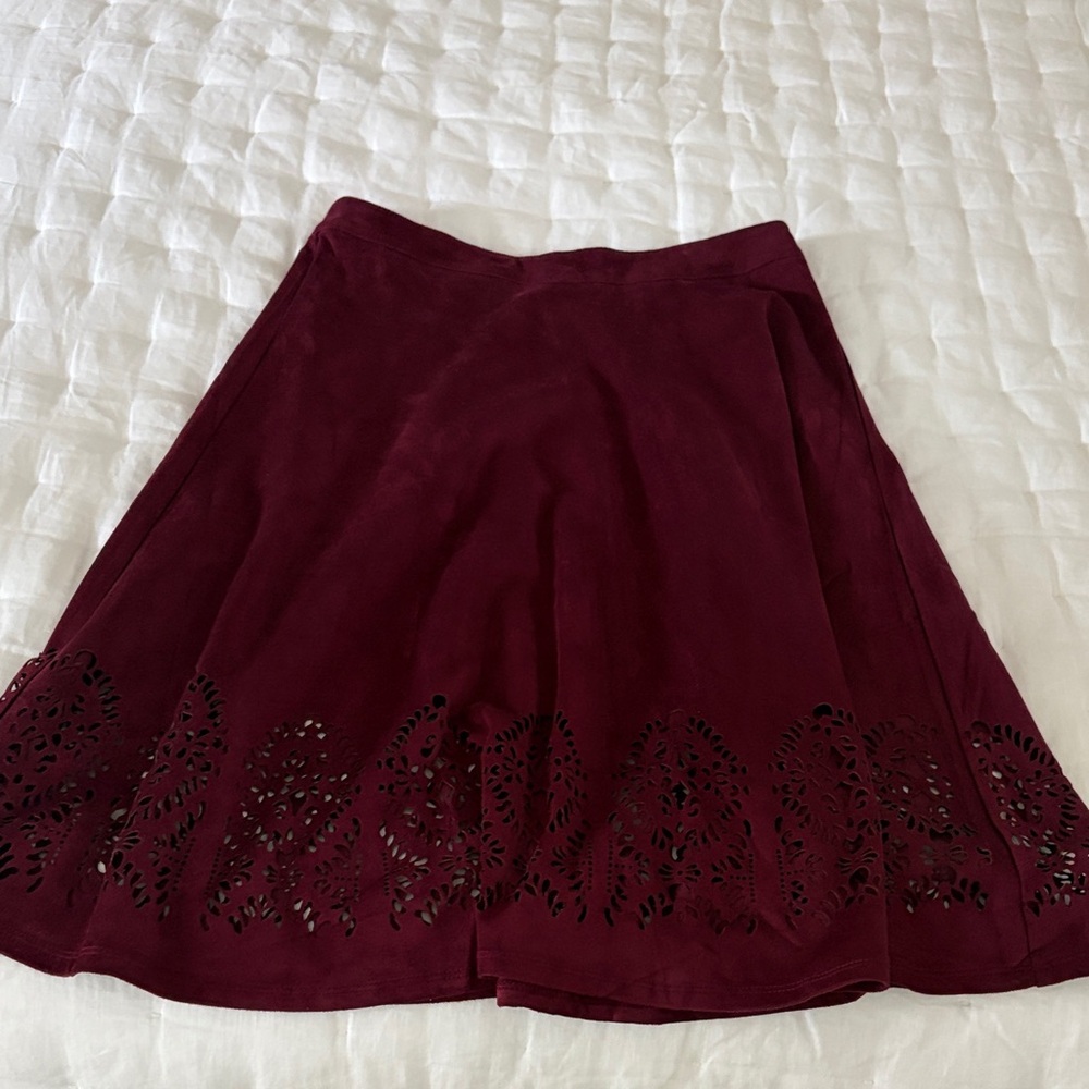 Elegant Ultra suede Burgundy Skirt with Laser-Cut Hem